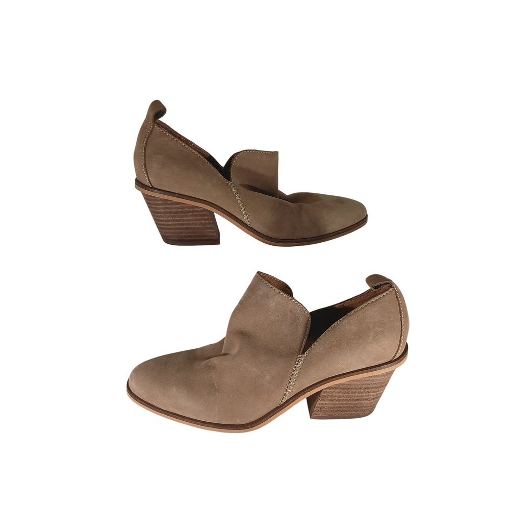 Lucky Brand Victorey Booties 7M Tan Leather Side Cutout Boho Western Block Heel